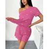 Ekouaer 2 Packs Womens Pajama Set Short Sleeve Sleepwear Soft Top and Shorts Pjs Casual Outfits Lounge Set with Pockets(Rose Red Bow/Black Bow)