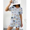 Ekouaer 2 Packs Womens Pajama Set Short Sleeve Sleepwear Soft Top and Shorts Pjs Casual Outfits Lounge Set with Pockets(White Cow/Blue Cat)