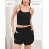 Ekouaer 3 Piece Waffle Knit Lounge Set for Women, Long Sleeve and Cami Top with Shorts Pajama Sets for All Seasons(Black)