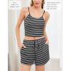 Ekouaer 3 Piece Waffle Knit Lounge Set for Women, Long Sleeve and Cami Top with Shorts Pajama Sets for All Seasons(Black and White Stripes)