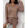 Ekouaer 3 Piece Waffle Knit Lounge Set for Women, Long Sleeve and Cami Top with Shorts Pajama Sets for All Seasons(Brown/Khaki)