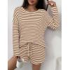 Ekouaer 3 Piece Waffle Knit Lounge Set for Women, Long Sleeve and Cami Top with Shorts Pajama Sets for All Seasons(Brown/White)