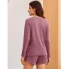 Ekouaer 3 Piece Waffle Knit Lounge Set for Women, Long Sleeve and Cami Top with Shorts Pajama Sets for All Seasons(Dusty Rose)