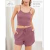Ekouaer 3 Piece Waffle Knit Lounge Set for Women, Long Sleeve and Cami Top with Shorts Pajama Sets for All Seasons(Dusty Rose)
