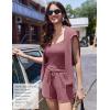 Ekouaer 3 Piece Waffle Knit Lounge Set for Women, Long Sleeve and Cami Top with Shorts Pajama Sets for All Seasons(Dusty Rose)