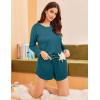 Ekouaer 3 Piece Waffle Knit Lounge Set for Women, Long Sleeve and Cami Top with Shorts Pajama Sets for All Seasons(Green)