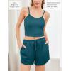Ekouaer 3 Piece Waffle Knit Lounge Set for Women, Long Sleeve and Cami Top with Shorts Pajama Sets for All Seasons(Green)