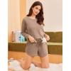 Ekouaer 3 Piece Waffle Knit Lounge Set for Women, Long Sleeve and Cami Top with Shorts Pajama Sets for All Seasons(Khaki)