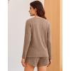 Ekouaer 3 Piece Waffle Knit Lounge Set for Women, Long Sleeve and Cami Top with Shorts Pajama Sets for All Seasons(Khaki)
