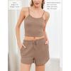Ekouaer 3 Piece Waffle Knit Lounge Set for Women, Long Sleeve and Cami Top with Shorts Pajama Sets for All Seasons(Khaki)