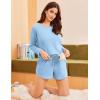 Ekouaer 3 Piece Waffle Knit Lounge Set for Women, Long Sleeve and Cami Top with Shorts Pajama Sets for All Seasons(Light Blue)