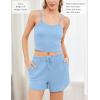 Ekouaer 3 Piece Waffle Knit Lounge Set for Women, Long Sleeve and Cami Top with Shorts Pajama Sets for All Seasons(Light Blue)