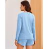 Ekouaer 3 Piece Waffle Knit Lounge Set for Women, Long Sleeve and Cami Top with Shorts Pajama Sets for All Seasons(Light Blue)