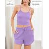 Ekouaer 3 Piece Waffle Knit Lounge Set for Women, Long Sleeve and Cami Top with Shorts Pajama Sets for All Seasons(Light Purple)