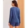 Ekouaer 3 Piece Waffle Knit Lounge Set for Women, Long Sleeve and Cami Top with Shorts Pajama Sets for All Seasons(Navy Blue)