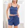 Ekouaer 3 Piece Waffle Knit Lounge Set for Women, Long Sleeve and Cami Top with Shorts Pajama Sets for All Seasons(Navy Blue)