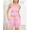 Ekouaer 3 Piece Waffle Knit Lounge Set for Women, Long Sleeve and Cami Top with Shorts Pajama Sets for All Seasons(Pink and White Stripes)