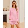 Ekouaer 3 Piece Waffle Knit Lounge Set for Women, Long Sleeve and Cami Top with Shorts Pajama Sets for All Seasons(Pink and White Stripes)
