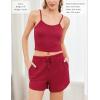 Ekouaer 3 Piece Waffle Knit Lounge Set for Women, Long Sleeve and Cami Top with Shorts Pajama Sets for All Seasons(Red)