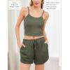 Ekouaer 3 Piece Waffle Knit Lounge Set for Women, Long Sleeve and Cami Top with Shorts Pajama Sets for All Seasons(Sage Green)