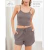 Ekouaer 3 Piece Waffle Knit Lounge Set for Women, Long Sleeve and Cami Top with Shorts Pajama Sets for All Seasons(Taupe Gray)
