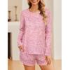 Ekouaer 3 Piece Waffle Knit Lounge Set for Women, Long Sleeve and Cami Top with Shorts Pajama Sets for All Seasons(Tie-dye/Pink)