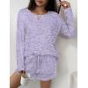 Ekouaer 3 Piece Waffle Knit Lounge Set for Women, Long Sleeve and Cami Top with Shorts Pajama Sets for All Seasons(Tie-dye/Purple)