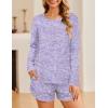 Ekouaer 3 Piece Waffle Knit Lounge Set for Women, Long Sleeve and Cami Top with Shorts Pajama Sets for All Seasons(Tie-dye/Purple)