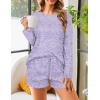 Ekouaer 3 Piece Waffle Knit Lounge Set for Women, Long Sleeve and Cami Top with Shorts Pajama Sets for All Seasons(Tie-dye/Purple)