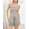 Ekouaer 3 Piece Waffle Knit Lounge Set for Women, Long Sleeve and Cami Top with Shorts Pajama Sets for All Seasons(White and Black Stripes)