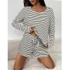 Ekouaer 3 Piece Waffle Knit Lounge Set for Women, Long Sleeve and Cami Top with Shorts Pajama Sets for All Seasons(White and Black Stripes)