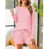 Ekouaer 3 Piece Waffle Knit Lounge Set for Women, Long Sleeve and Cami Top with Shorts Pajama Sets for All Seasons(White/Pink)