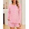 Ekouaer 3 Piece Waffle Knit Lounge Set for Women, Long Sleeve and Cami Top with Shorts Pajama Sets for All Seasons(White/Pink)