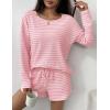 Ekouaer 3 Piece Waffle Knit Lounge Set for Women, Long Sleeve and Cami Top with Shorts Pajama Sets for All Seasons(White/Pink)