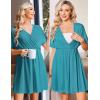 Ekouaer 3 in 1 Labor and Delivery Gown for Hospital Short Sleeve Maternity Nursing Dress Nightgown Postpartum Sleepwear(Blue Green)