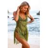 Ekouaer Beach Swimsuit Cover Up Women Crochet Bikini Coverups Summer Pool Swimwear Tassel Dress(Army Green)