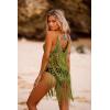 Ekouaer Beach Swimsuit Cover Up Women Crochet Bikini Coverups Summer Pool Swimwear Tassel Dress(Army Green)