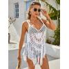 Ekouaer Beach Swimsuit Cover Up Women Crochet Bikini Coverups Summer Pool Swimwear Tassel Dress(Beige White)