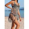 Ekouaer Beach Swimsuit Cover Up Women Crochet Bikini Coverups Summer Pool Swimwear Tassel Dress(Black and White)