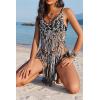 Ekouaer Beach Swimsuit Cover Up Women Crochet Bikini Coverups Summer Pool Swimwear Tassel Dress(Black and White)