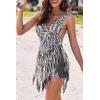 Ekouaer Beach Swimsuit Cover Up Women Crochet Bikini Coverups Summer Pool Swimwear Tassel Dress(Black and White)