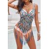 Ekouaer Beach Swimsuit Cover Up Women Crochet Bikini Coverups Summer Pool Swimwear Tassel Dress(Multicolor Blue Orange)