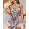Ekouaer Beach Swimsuit Cover Up Women Crochet Bikini Coverups Summer Pool Swimwear Tassel Dress(Multicolor Blue Orange)