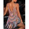 Ekouaer Beach Swimsuit Cover Up Women Crochet Bikini Coverups Summer Pool Swimwear Tassel Dress(Multicolor Blue Red)