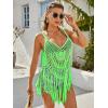 Ekouaer Beach Swimsuit Cover Up Women Crochet Bikini Coverups Summer Pool Swimwear Tassel Dress(Neon Green)