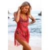 Ekouaer Beach Swimsuit Cover Up Women Crochet Bikini Coverups Summer Pool Swimwear Tassel Dress(Neon Orange)