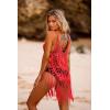 Ekouaer Beach Swimsuit Cover Up Women Crochet Bikini Coverups Summer Pool Swimwear Tassel Dress(Neon Orange)