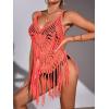 Ekouaer Beach Swimsuit Cover Up Women Crochet Bikini Coverups Summer Pool Swimwear Tassel Dress(Orange)