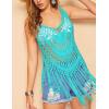 Ekouaer Beach Swimsuit Cover Up Women Crochet Bikini Coverups Summer Pool Swimwear Tassel Dress(Peacock Blue)