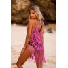Ekouaer Beach Swimsuit Cover Up Women Crochet Bikini Coverups Summer Pool Swimwear Tassel Dress(Pink)